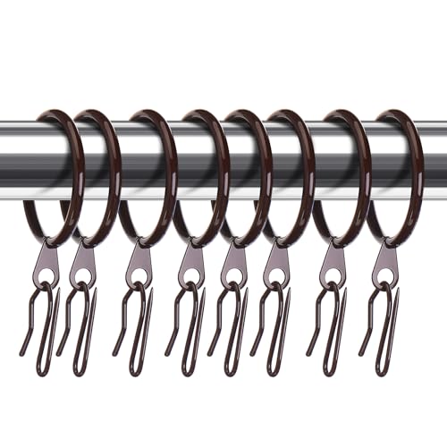 Hotop 30 Pieces Metal Drapery Curtain Rings and 30 Pieces Hanging Metal Curtain Drapery Pin Hooks for Window Door Shower(42mm,Brown)