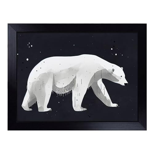 Lap Tray with Bean Bag Cushion, Painted Polar Bear Abstract - Handmade in the UK, Raised Wooden Edge, Padded Cushion, Heat-Resistant Wipe-Clean Surface, for Meals, Laptops and Crafts