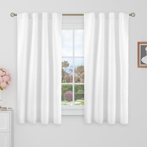 BGment 48 Inch Length Blackout Curtains - 38 x 48 inch Curtains Rod Pocket and Back Tab Thermal Insulated Room Darkening Curtains for Kitchen/Cafe Room, 2 Window Panels, Pure White