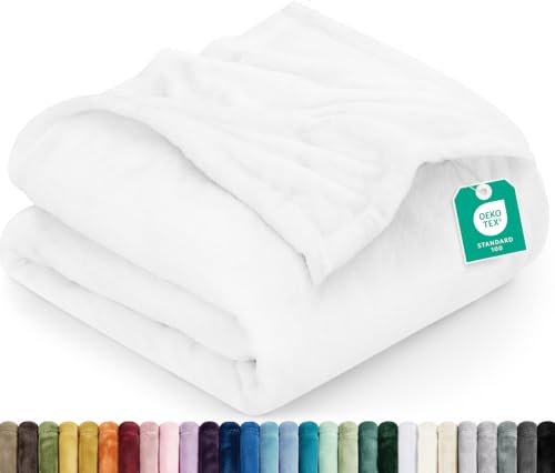 Utopia Bedding Fleece Throw Blanket, Soft, Cosy 300 GSM Fluffy Blankets and Throws For Sofas, Bed, Couches [White, 177x127 cm]