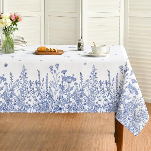 Horaldaily Spring Summer Tablecloth 60 x 60 Inch Square Wild Flowers Floral - Blue Seasonal Fall Washable Table Cover for Party Picnic Dinner Decor