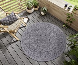 Hanse Home Northrugs Porto Indoor and Outdoor Rug Round - Round Reversible Rug Waterproof Mandala Design Flat Weave Rug Weatherproof for Balcony, Patio, Garden, Living Room in Night Silver, Diameter