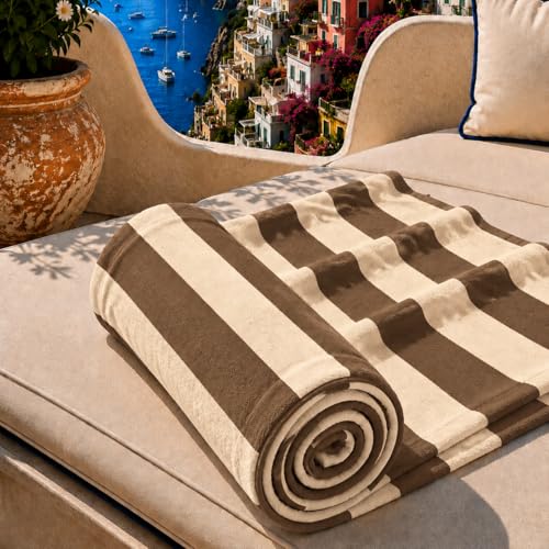 PETTI Artigiani Italiani - Microfibre Beach Towel, Beach or Pool Towel, Beach Towel, Large 90 x 180 cm, Brown Beige Stripes
