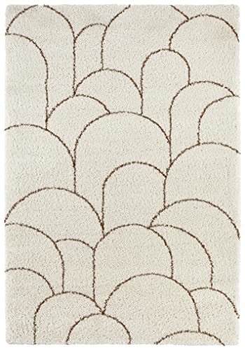 Mint Rugs Thane High Pile Rug (80 x 150 cm, Modern Graphic Design, 100% Polypropylene, Tightly Woven and Soft Pile, Perfect for Any Living Area, Suitable for Underfloor Heating) Cream, Brown