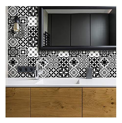 Ambiance Sticker Self-Adhesive Decorative Wall Decal Cement Tile for Bathroom and Kitchen Rosario- Pack of 24 Stickers of 15 x 15 cm