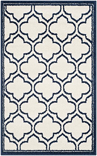 Safavieh Trellis Indoor/Outdoor Woven Rectangle Area Rug, Amherst Collection, AMT412, in Ivory / Navy, 76 X 122 cm for Garden, Patio or Any Outdoor Space