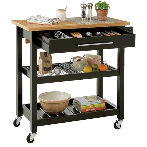 Premier Housewares Kitchen Trolleys With Worktop And Storage Wooden Pinewood Frame Kitchen Trolleys With Wheels Cart With Table Top Storage Drawers