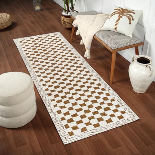 Livabliss Ekta Sanluri Shaggy Runner 80x220 cm, Hallway & Bedroom, Soft Plush Thick Pile, Neutral Boho Fluffy Style, Easy Care, Ivory Brown
