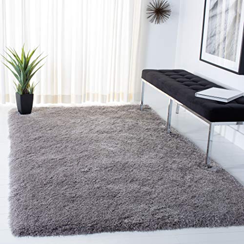 Safavieh Shaggy Indoor Hand Tufted Accent Area Rug, Venice Shag Collection, SG256, in Silver, 61 X 91 cm for Living Room, Bedroom or Any Indoor Space