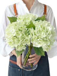 JINWOE 3Pcs Light Green Faux Hydrangea Flowers,21” Latex Real Touch Large Silk Royal Hydrangea Artificial Flowers,Spring Fake Flowers Bouquet for Centerpieces Table Wedding Kitchen Home