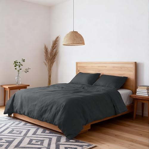 Water Washed Effect Double Duvet Cover Set, Duvet Cover 250 x 200 cm with Envelope and Two Pillowcases - Dark Grey