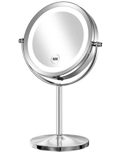 Lighted Makeup Mirror, 7 Inch Led Vanity Swivel Mirror 1x/10x Magnifying Double Sided Mirror With Stand Battery Operated