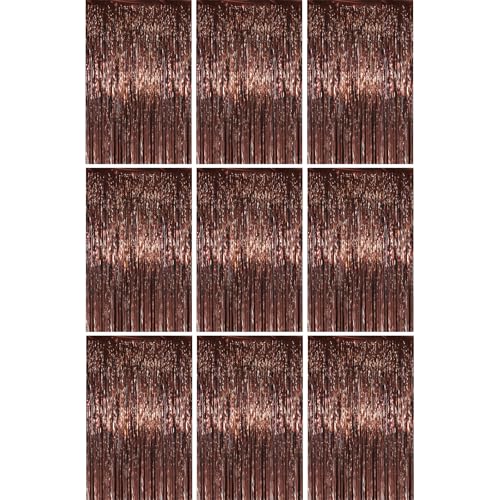Voircoloria Brown Foil Fringe Backdrop Curtains, 3.3x6.6ft, 9pcs - Tinsel Streamers, Birthday Party Decorations, Baby Shower, Gender Reveal, Graduation