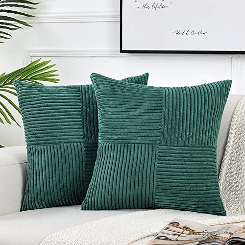 Fancy Homi 2 Packs Teal Samll Decorative Throw Pillow Covers 12x12 Inch with for Couch Bed Sofa, Rustic Farmhouse Boho Home Decor, Soft Corss Patchwork Corduroy Square Cushion Case 30x30 cm