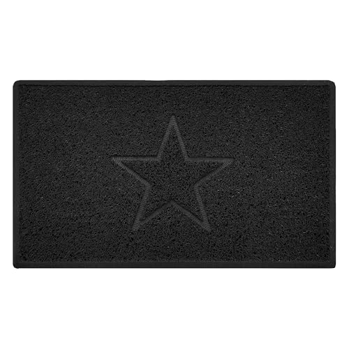 Nicoman Star Shape Embossed Entrance Door Mat Non Slip Dirt Trapper PVC Spaghetti Mat with Rubber Base, Jet Washable Quick Drying Doormat Indoor or Outdoor - (Medium, Black, 75 x 44cm)