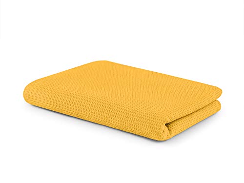 SETEX Waffle Pique Cuddly Blanket, Versatile Blanket Made of 100% Cotton, Suitable as a Blanket, Bedspread, Summer Blanket, Outdoor Blanket and More, 150 x 200 cm, Yellow