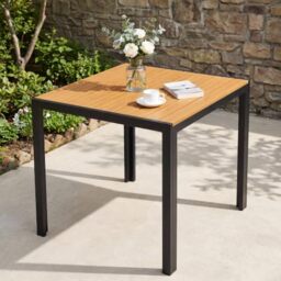 Clevich Weatherproof Garden Table, 75 x 75 cm, Outdoor Dining Table, WPC Balcony Table, Aluminium Frame, Weatherproof Garden Furniture, Square Patio Table, Teak Brown