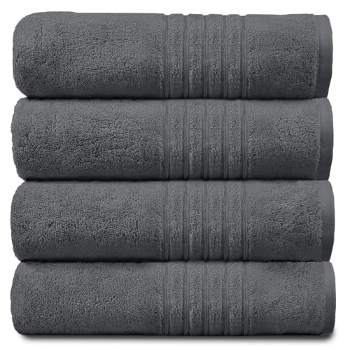 GC GAVENO CAVAILIA Luxury Pack Of 4 Bath Sheets, 100% Egyptian Cotton Towels, 450 GSM Quick Dry Towel, Charcoal, 80X140