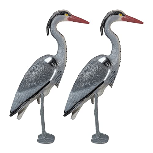 Relaxdays Decorative Heron Decoy, Standing Heron Statue, Garden Pond Protection, Bird Repellent, PE, Grey
