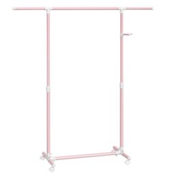 SONGMICS Castors, Garment Rack, Adjustable Height Between 97-165 cm, Clothes Rail with Extendable Bar, Side Hooks for Accessories and Bags, Jelly Pink LLR001R02, 150 x 165 x 44cm