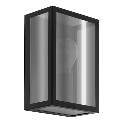 Eglo LED Outdoor wall Light Alamonte Smoke, Porch Lighting with Smoked Glass, Front Door lamp, Steel and Glass in Black, E27 Socket, IP44 Rating