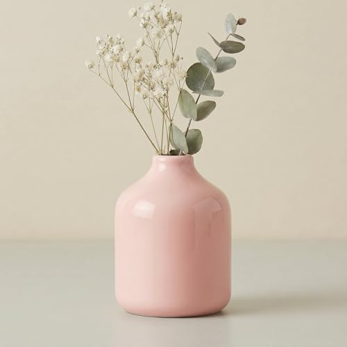 Sunddo Cute Pink Vase for Flowers - 4 Inch Small Modern Ceramic Vase for Centerpieces, Minimalist Bottle Decorative Vases Home Decor, Office Desk, Bedroom, Table, Book Shelf Decor
