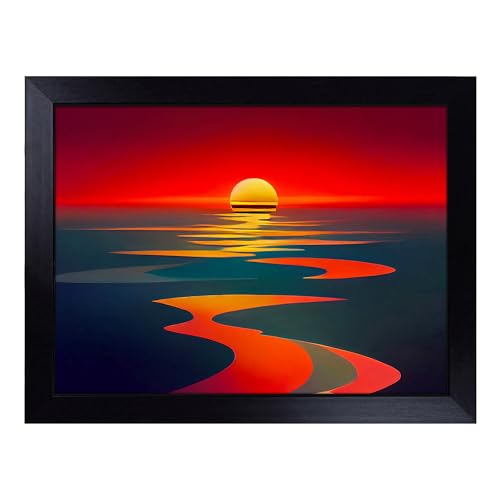 Lap Tray with Bean Bag Cushion, Sunset View - Handmade in the UK, Raised Wooden Edge, Padded Cushion, Heat-Resistant Wipe-Clean Surface, for Meals, Laptops and Crafts