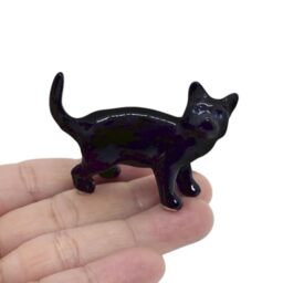 "WitnyStore Tiny 2¼"" Black White Shorthair Cat Tiptoeing Look Left Figurine - Miniature Hand Made Painted Ceramic Cats Kitten Animal Cute Porcelain Decorative Collectible Figures Décor Gifts"