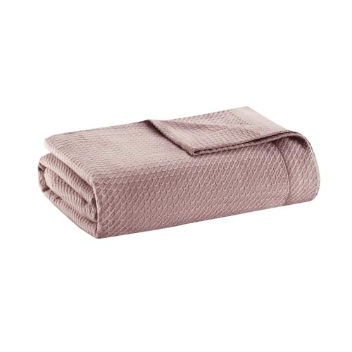 "Madison Park 100% Egyptian Cotton Lightweight Summer Blanket, Breathable Waffle Knit Design, Soft Cozy All-Season Throw for Bed, Couch or Sofa, Rose King Size (108""x90"")"