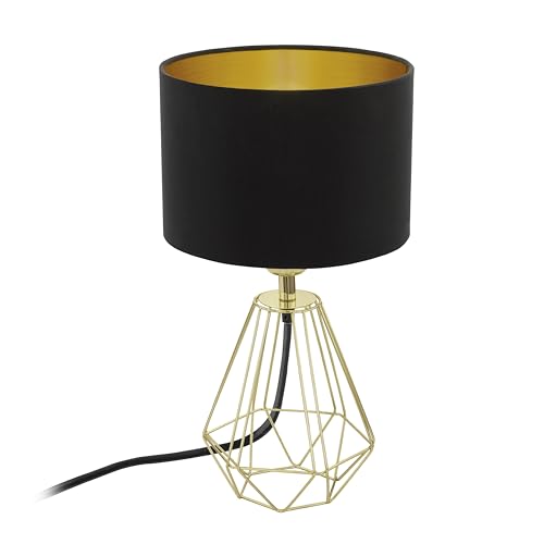 Eglo Carlton 2 Table lamp, 1-Flame Vintage lamp, Bedside lamp Made of Steel and Fabric, Colour: Gold, Black, Socket: E14, incl. Switch