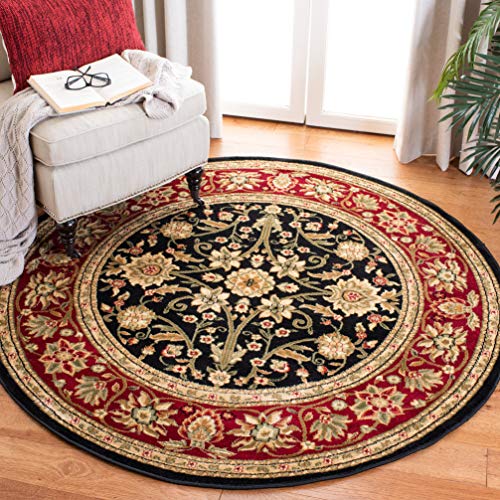 Safavieh Traditional Rug for Living Room, Dining Room, Bedroom - Lyndhurst Collection, Short Pile, in Black and Beige, 122 X 122 cm