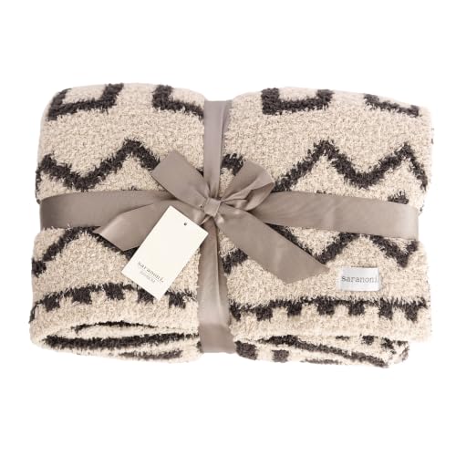 "Saranoni Mudcloth Throw Blanket Soft Plush Double Layer Cream Black 50""x60"" - Soft Mudcloth throw blanket featuring a plush texture and 50 x 60 inch size for everyday comfort."