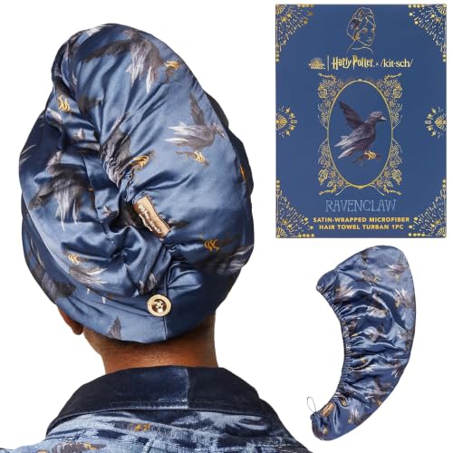 Kitsch Harry Potter x Satin Microfiber Hair Towel Wrap for Women - Super Absorbent, Quick Dry, Anti-Frizz, for Long & Short Hairs, Turbans for Women, Hair Wrap - Hufflepuff - Ravenclaw