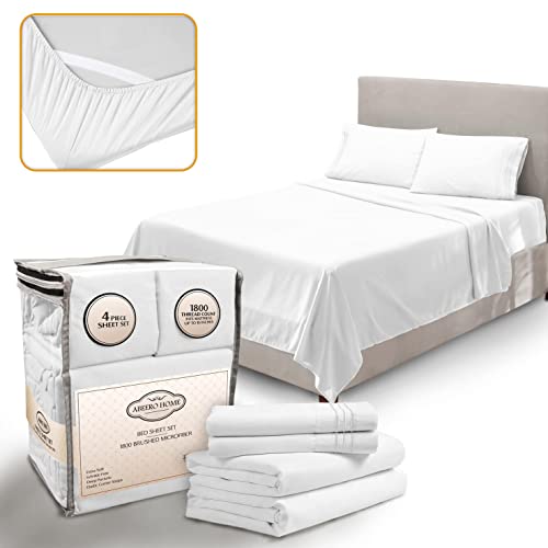 "Abeero Home Queen Size Premium Sheet Set - Luxury Hotel Bedding - Cooling Bed Sheets with Elastic Corner Straps - Up to 15"" Deep Pocket Mattress - Soft Sheets & Pillowcases -4 Piece (Queen, White)"
