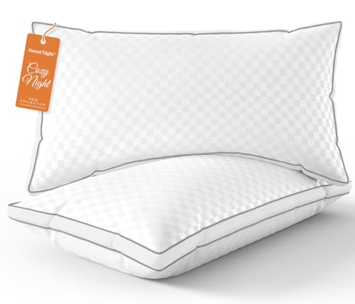"Sweetnight Bed Pillows Standard Size Set of 2, Fluffy Luxury Hotel Collection Gusseted Pillows for Neck and Shoulder, Side Back Stomach Sleeper Pillow, Cozy Night 18""X24"""