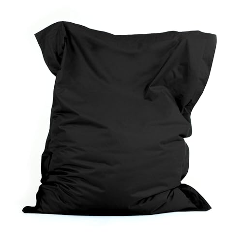 Bean Bag Bazaar Giant Outdoor Bean Bag, Black, Outdoor Floor Cushion with Water Resistant Fabric, Large Beanbag with Filling Included, 180cm x 140cm, Sun Lounger, Garden Chair, Garden Seating