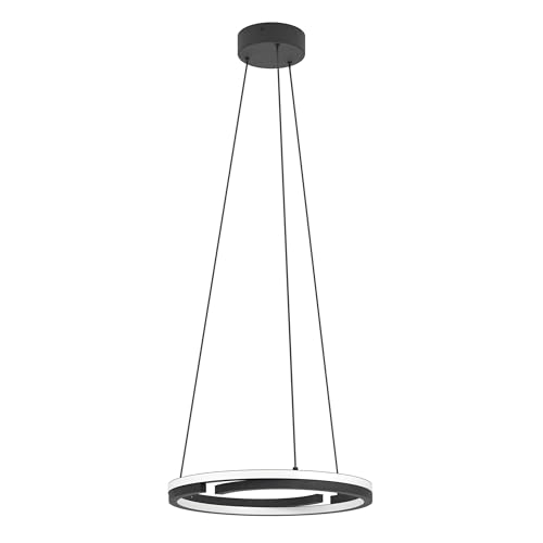 Eglo LED Pendant lamp Mezzomonte, dimmable Dining Table Light with Remote, Hanging Ceiling lamp, Metal Room Fixture in Black and White, Warm to Cool 4700 lumens