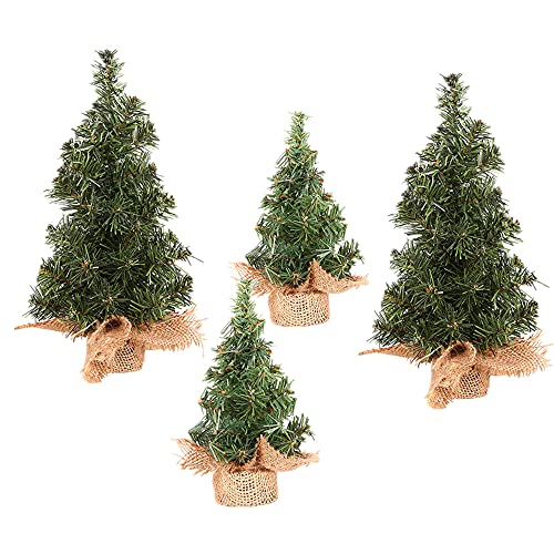 "Jylucky 4 Pack Tabletop Mini Christmas Tree, 7.87"" / 11.81"" Artificial Christmas Tree Miniature Pine Christmas Tree with Linen Base Perfect for Christmas Decorations, Home, Kitchen, Dining Table"