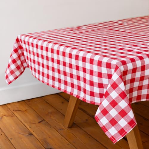 Talking Tables Fabric Large Red Checkered Gingham Tablecloth Recycled Cotton Rectangle, Reusable and Washable Table Cover for Alfresco Dining, Buffets, Weddings & BBQs Picnics 180cm x 140cm