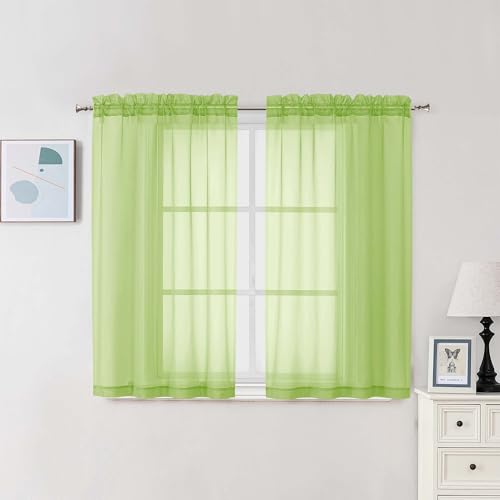 Chyhomenyc Sheer Curtains 54 Inch Long 2 Panels Set, Light Filtering Short Soft Airy Short Cafe Curtains, Modern Rod Pocket for Dinning Living Room Bedroom, Each 42Wx54L in, 2PCS, Lime