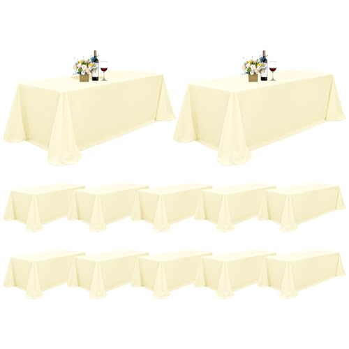 FXKS 12 Pack Rectangle Tablecloth 90 x 156 inch Beige Polyester Table Cloth for 8 Feet Tables,Washable Fabric Stain and Wrinkle Resistant Table Cover Table Clothes for Wedding Parties Banquet