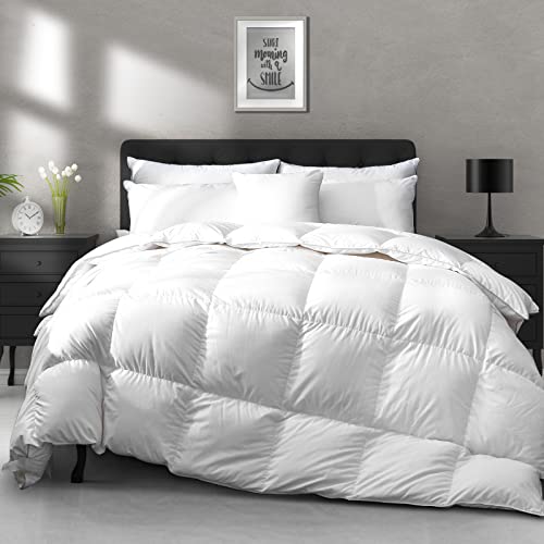 APSMILE Heavyweight Feather Down Comforter Queen Size - Ultra-Soft Luxury High Fill-Power Hotel-Style Thicker Winter Duvet Insert for Colder Weather/Sleeper (90x90, White)
