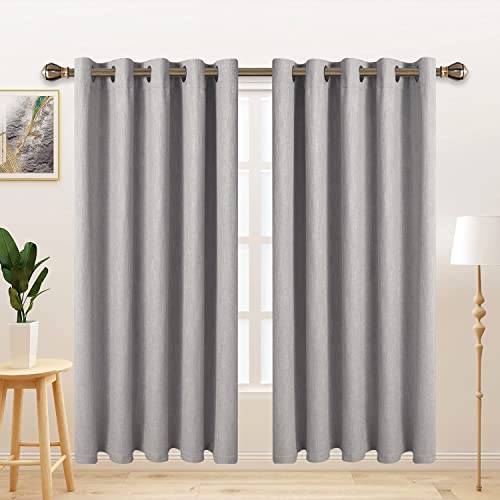 LORDTEX Linen Look Textured Blackout Curtains with Thermal Insulated Liner - Heavy Thick Thermal Insulated Noise Reduce Grommet Window Drapes for Bedroom, 70 x 72 Inches, Silver, Set of 2 Panels