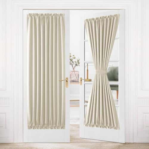 DWCN French Door Curtains ??? Rod Pocket Thermal Blackout Curtain for Doors with Glass Window, Kitchen and Patio Privacy, 36 X 80 Inches Long, 1 Curtain Panel with Tieback, Biscotti Beige