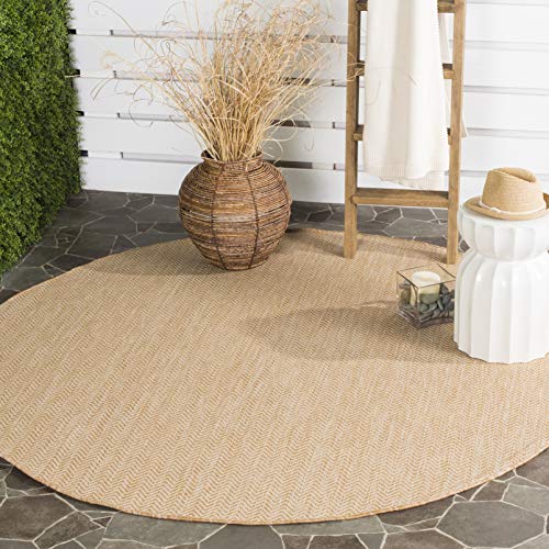 Safavieh Contemporary Rug for Living Room, Dining Room, Bedroom - Courtyard Collection, Short Pile, in Natural and Cream, 122 X 122 cm