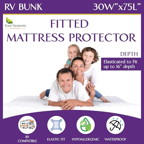 "RV Bunk Waterproof Mattress Protector 30"" x 75"" - Fitted Sheet Style - Cot Size Hypoallergenic Premium Quality Cover Protects Against Dust, Allergies"