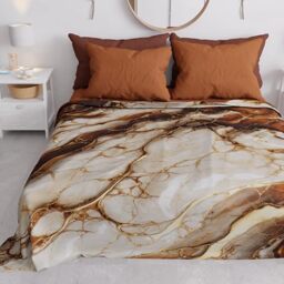 PETTI Artigiani Italiani - Double Bedspread Spring Summer Light Blanket Double Bed Sheet Marble Brown 100% Made in Italy