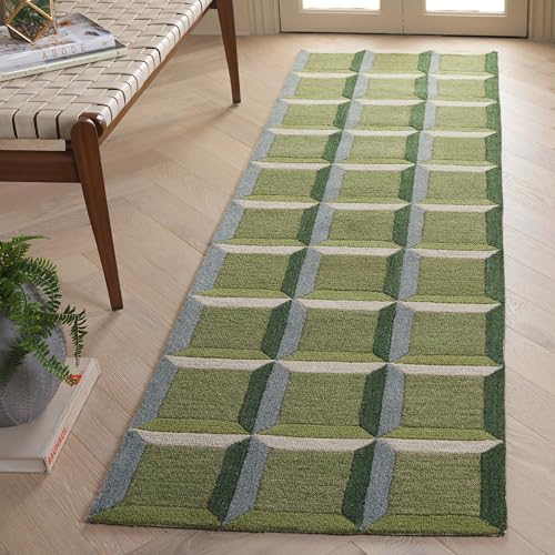 Safavieh Modern Rug for Living Room, Dining Room, Bedroom - Genre Collection, Short Pile, in Green and Beige, 62 x 240 cm