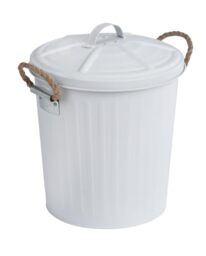 WENKO Gara Bathroom Bin, 6 L, Vintage and Functional Design, with 2 Handles and Removable Lid, Steel, 24 x 28.5 x 23 cm, White