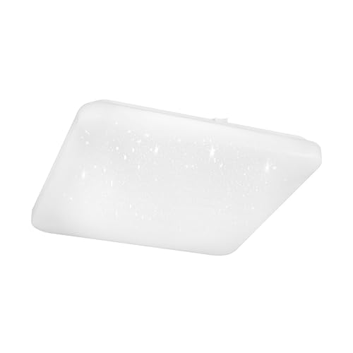 Eglo LED Ceiling Light Fixture Pogliola, Flush Mount lamp with Crystal Effect and Dip Switch, Kitchen Lighting, Metal Plastic in White, Warm Neutral Cool 43x43 cm